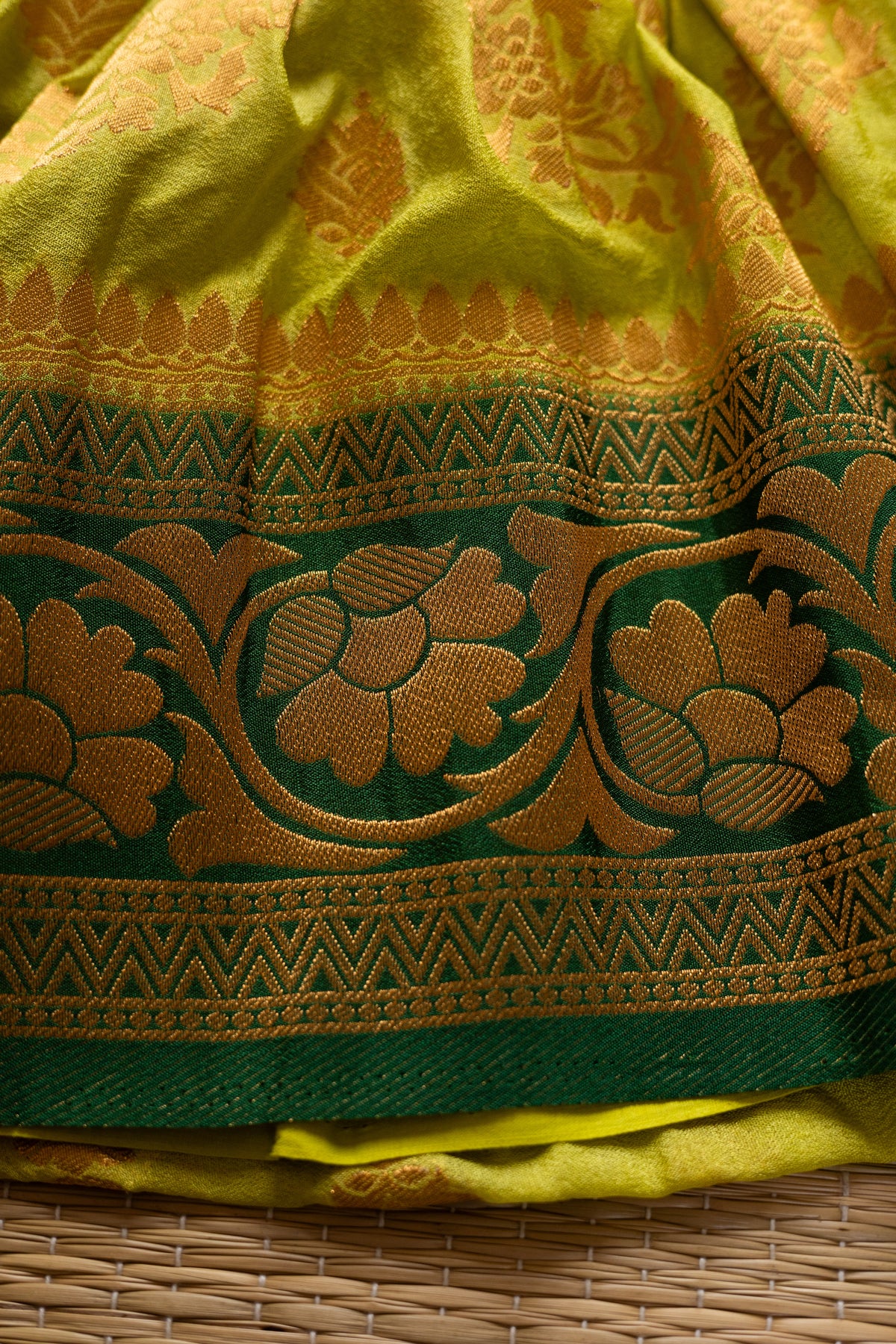 Cardoman Green gown(buttas) with dark green combination - 1Y