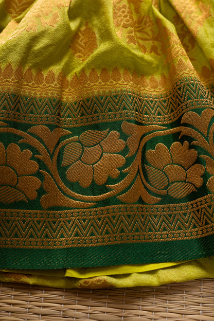 Cardoman Green gown(buttas) with dark green combination - 1Y