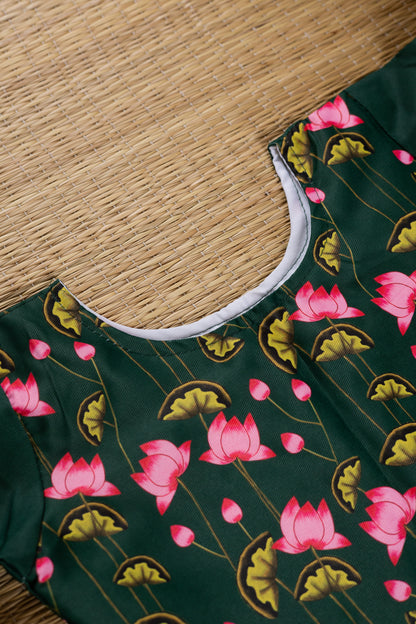 Green crop top with pichwai printed sandal skirt- 4Y