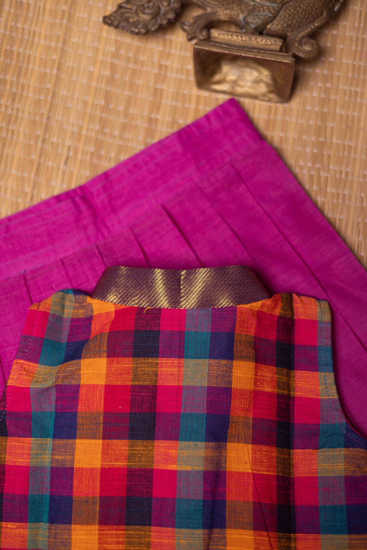 Madras checks  top with vadamalli  pink skirt - 2Y