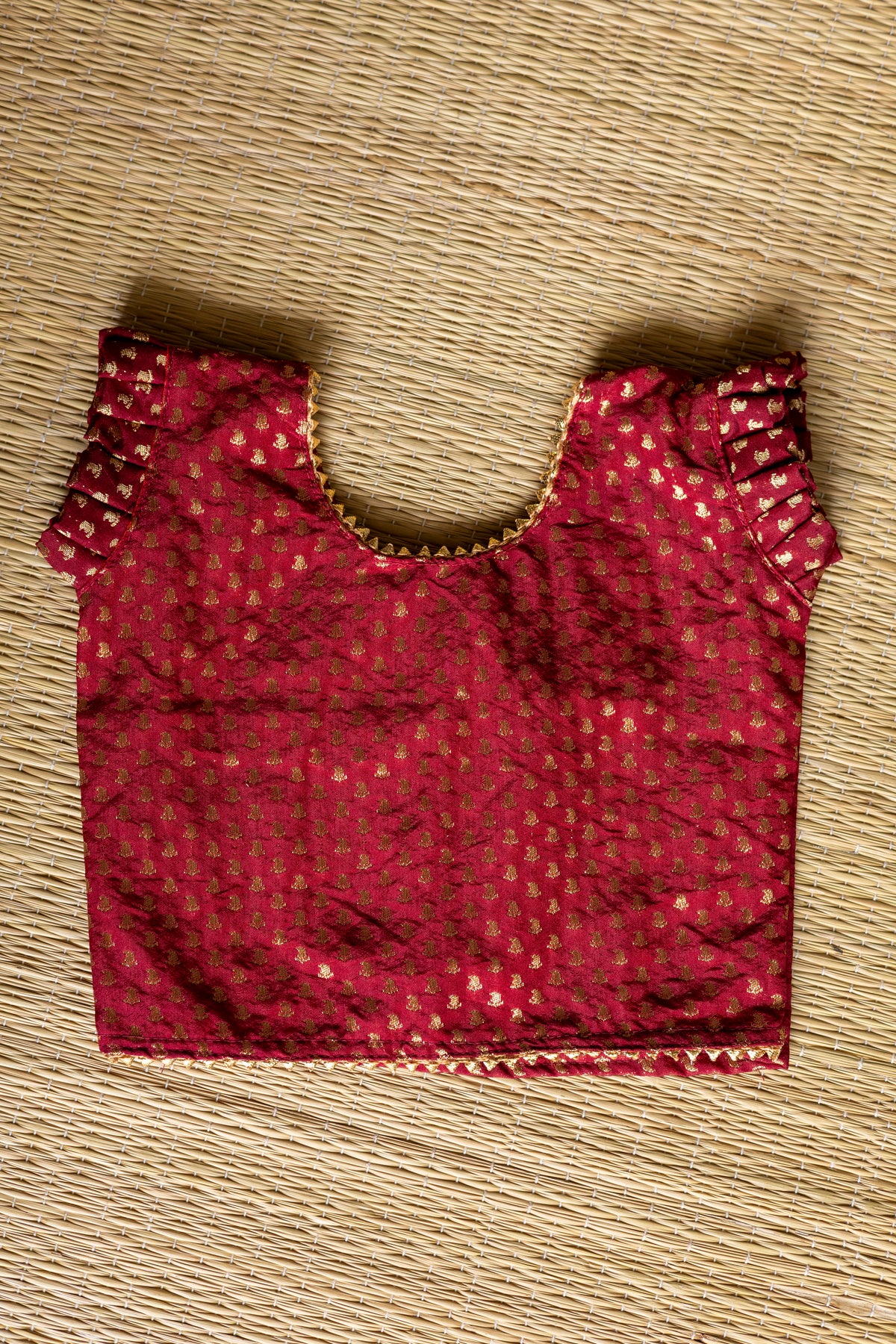 Maroon crop top with electric blue skirt