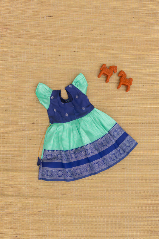 Navy blue with pista green frock - 3Y