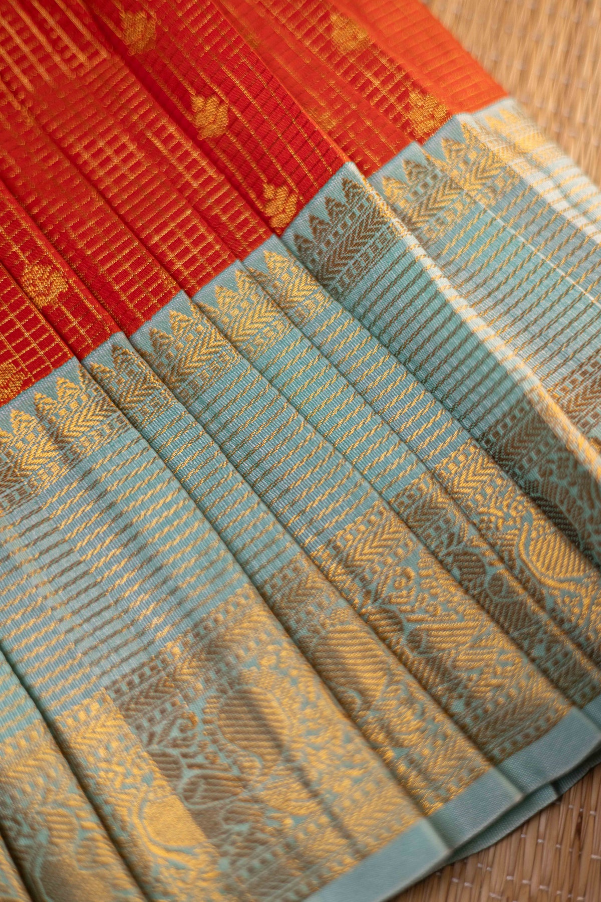 Orange & Ice blue checks Frock-2Y