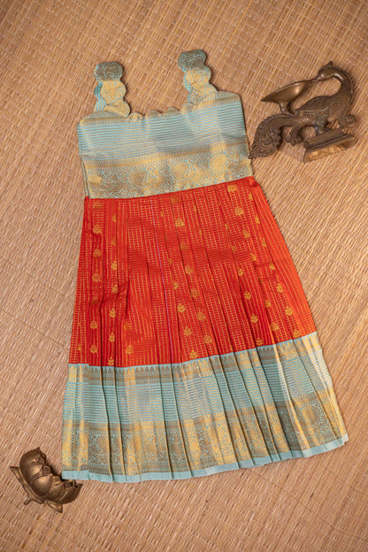 Orange & Ice blue checks Frock-1Y