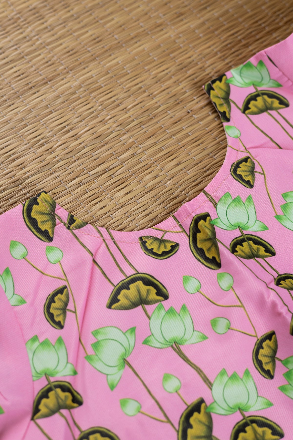 Pink crop top with pichwai printed purple skirt