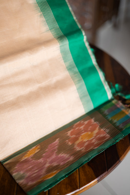 Sandal with forest green pochampally semi silk cotton