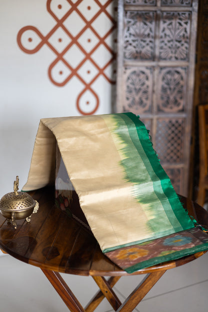 Sandal with forest green pochampally semi silk cotton