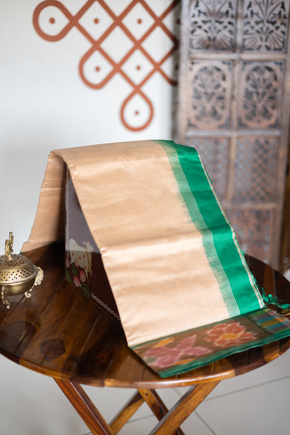 Sandal with forest green pochampally semi silk cotton