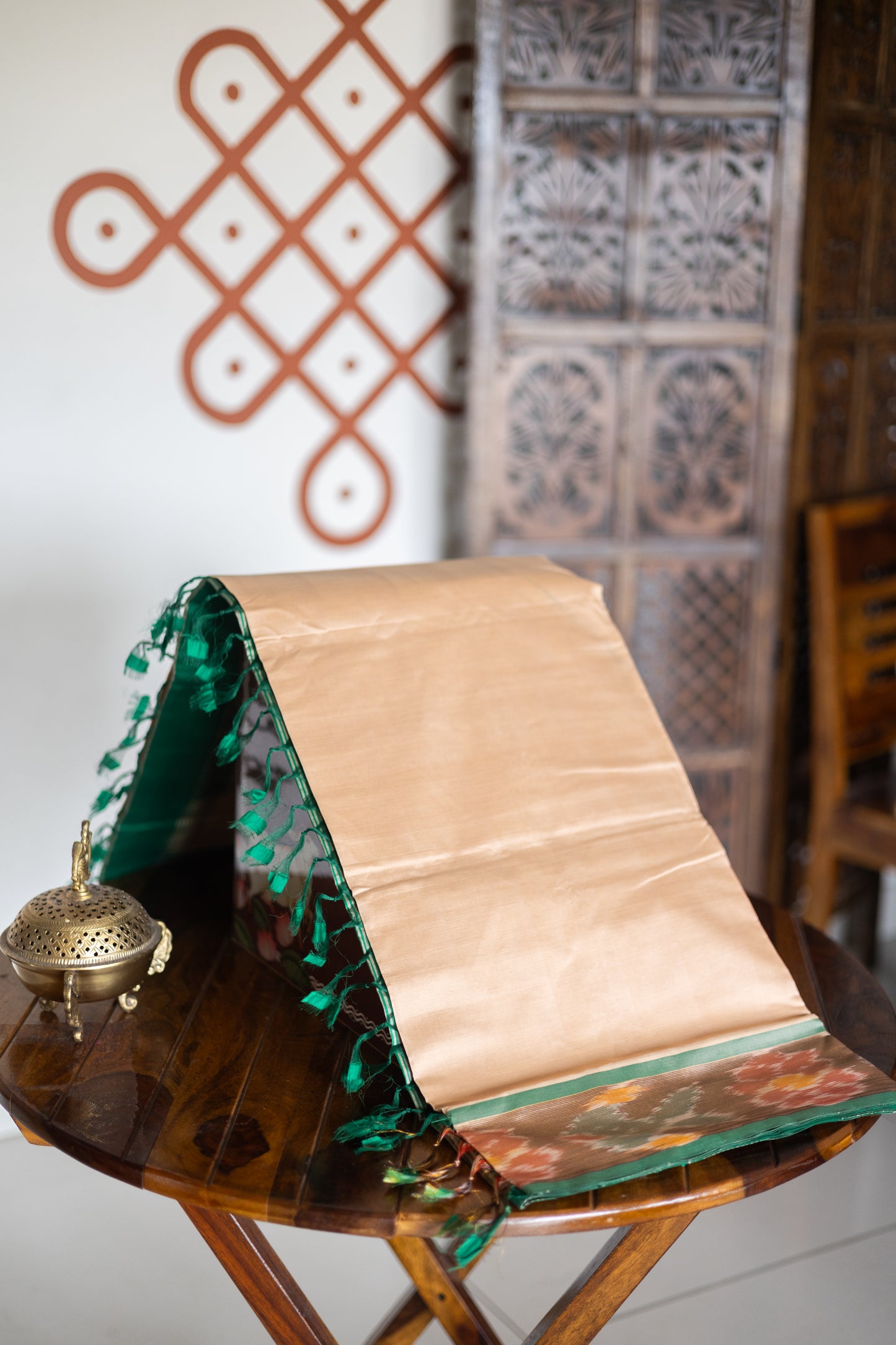 Sandal with forest green pochampally semi silk cotton