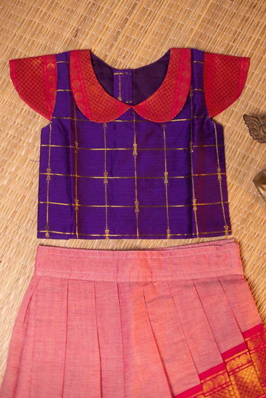 Violet Top & pink ganga jamuna Overlap skirt - 5Y