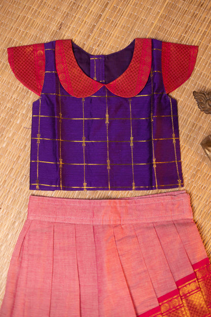Violet Top & pink ganga jamuna Overlap skirt - 3Y