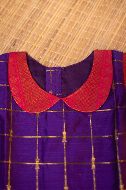 Violet Top & pink ganga jamuna Overlap skirt - 4Y