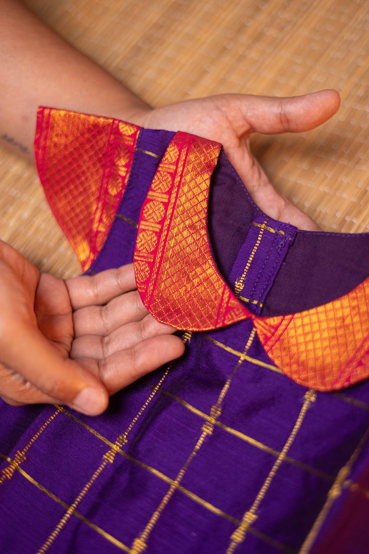 Violet Top & pink ganga jamuna Overlap skirt - 3Y