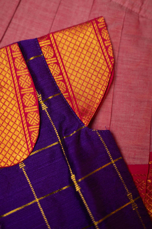 Violet Top & pink ganga jamuna Overlap skirt -1Y