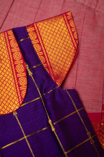Violet Top & pink ganga jamuna Overlap skirt - 4Y