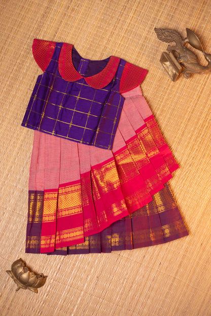 Violet Top & pink ganga jamuna Overlap skirt - 3Y